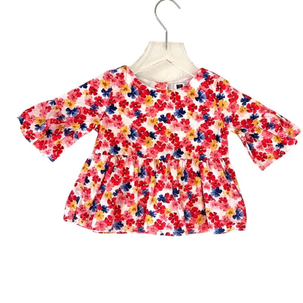Janie and Jack Girls Floral Peplum Top 3 Bell Sleeve Ruffle Button Back